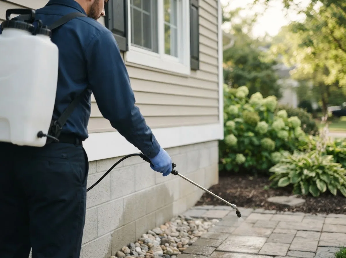 Pest control technician inspecting a home in Leroy, TX